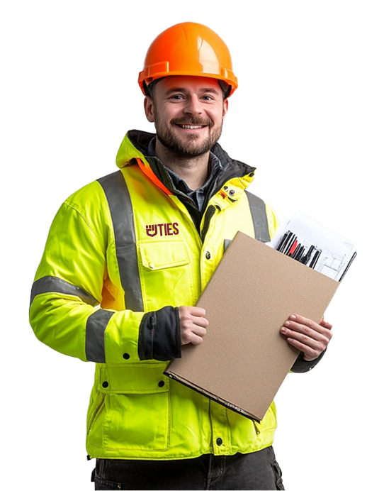 Technik TIES při montáži průmyslových vrat na stavbě