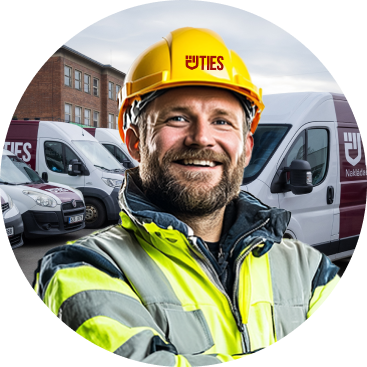 Montážní technik TIES s profesionálním nářadím pro instalaci vrat